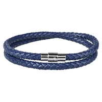 mens magnetic buckle wrist strap double layer leather woven bracelet fashion simple hand line