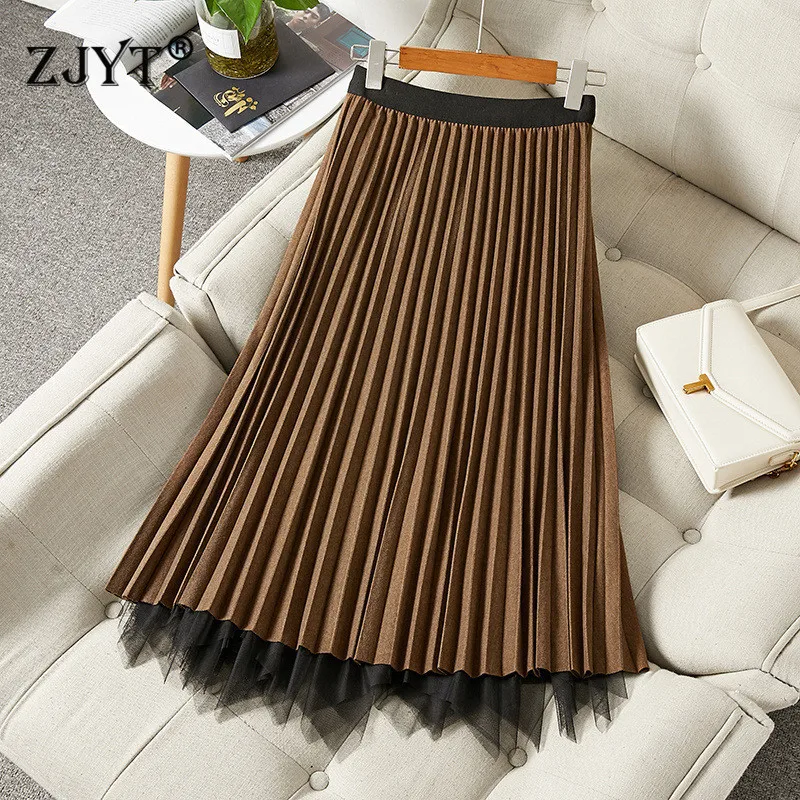 

Юбка Женская шерстяная плиссированная средней длины, модная дизайнерская элегантная повседневная офисная одежда с поясом на резинке, для в...