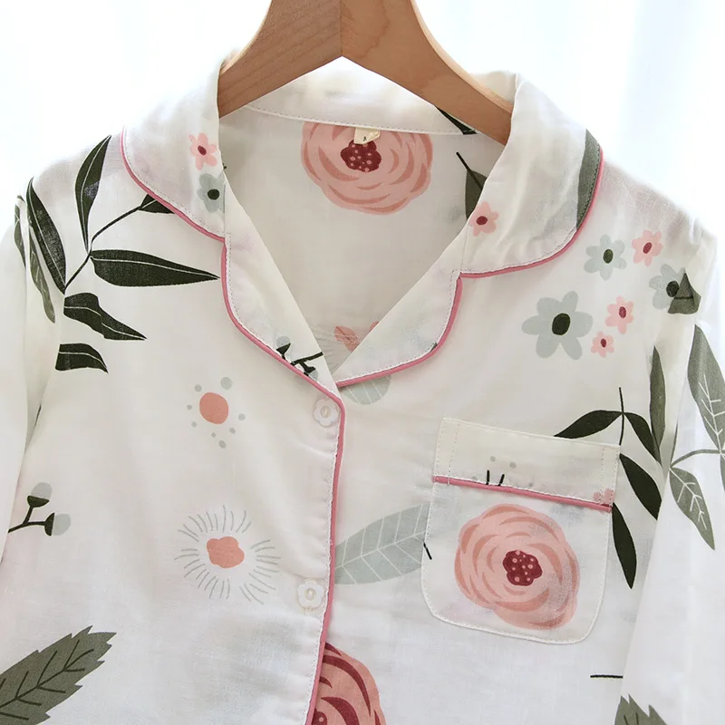 South Korea Summer Hot Selling Fresh Flowers Ladies Long Sleeve Pajamas Set Cotton Gauze Casual And Comfortable Women Pajamas