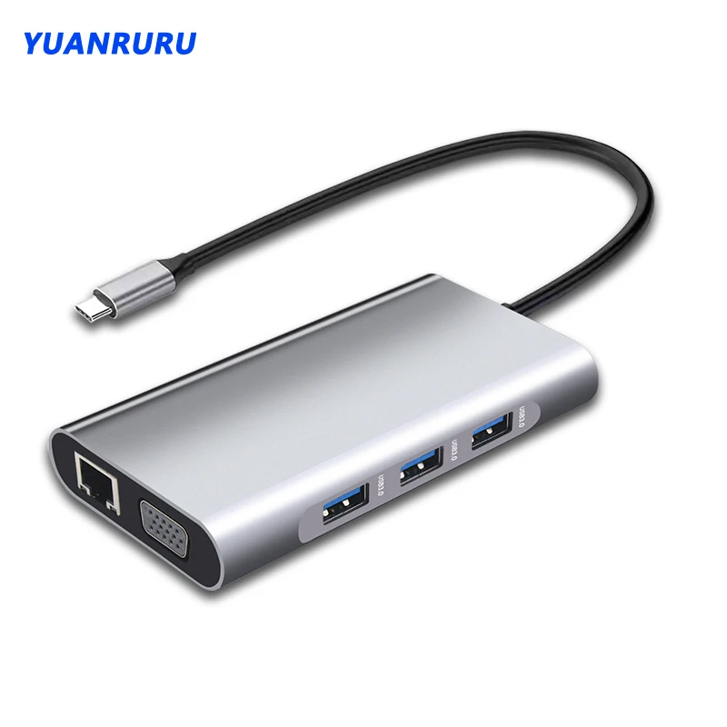 

USB 3.0 HUB USB Type C USB C To HDMI 4K VGA Adapter RJ45 Lan Ethernet 10M/100M/1000M for MacBook Pro with PD