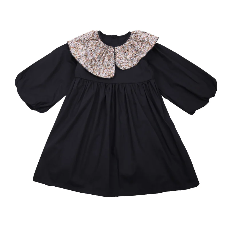 

DFXD Toddler Girls Autumn 100% Cotton Floral Collar Princess Dress Korean Style New Puff Sleeve Loose Dress Kids Clothes 2-7Yrs