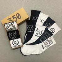 3 pairsbox cartoon pattern devil long socks cotton fashion harajuku anime print white black hip hop gifts high men women socks
