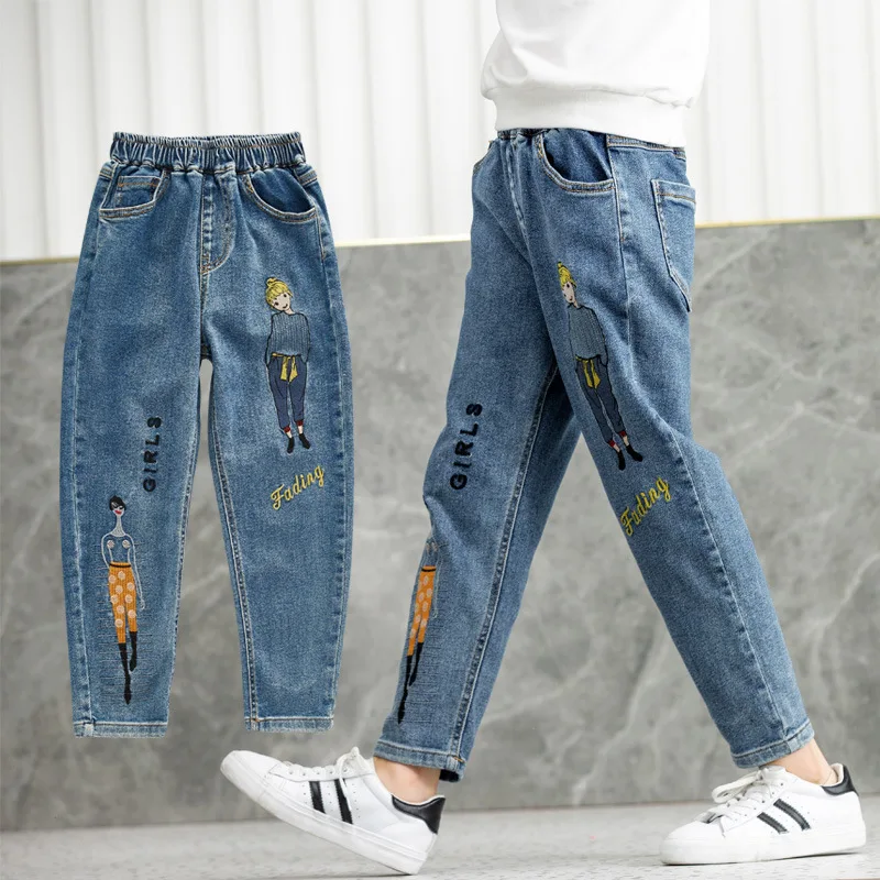 Джинсы женские с эластичным поясом повседневные штаны из денима мультяшным