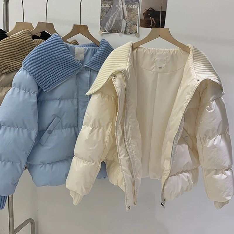 

HWLZLTZHT Bread Clothe Winter Women Coat Office Lady lapel Thick Warm Jackets Loose Casual Parkas Female Outwear Elegant Tops