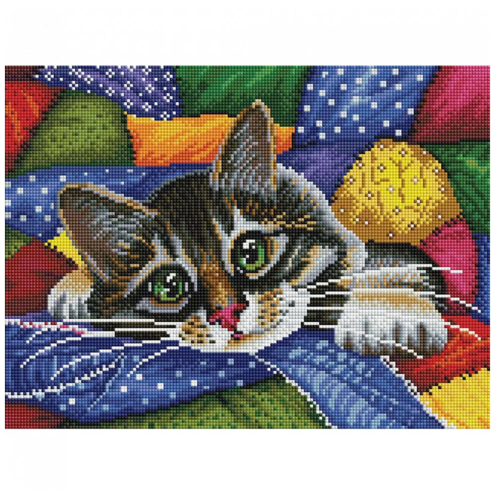 &quotКотик в лоскутках&quot Алмазная мозаика на подрамнике 30*40. Белоснежка. 246 ST