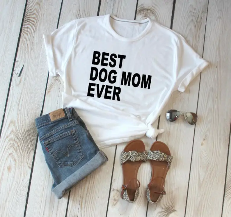 Футболка женская с надписью Best Dog Mom модный креативный топ круглым вырезом и