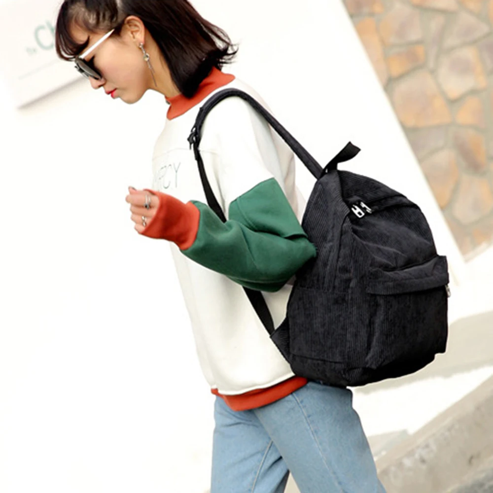 Новый вельветовый женский рюкзак однотонная дорожная сумка Модный повседневный