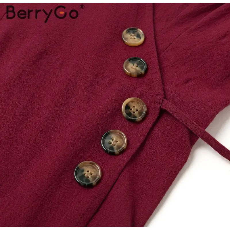 BerryGo, сексуальное женское платье трапециевидной формы с v-образным вырезом, элегантное женское хлопковое облегающее платье, Повседневное платье на пуговицах, платье на весну и лето