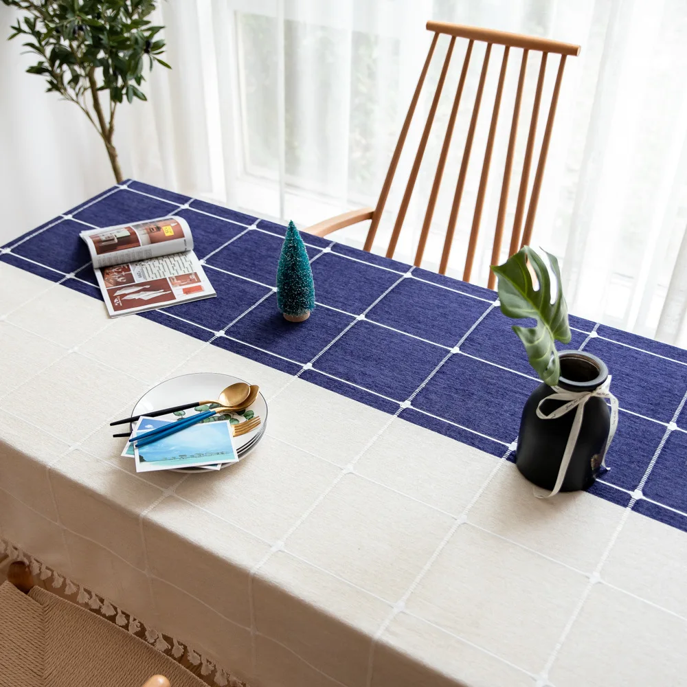 Plaid Two Tone Decorative Linen Tablecloth With Tassel Waterproof Oilproof Rectangular Wedding Dining Table Cover Table Cloth