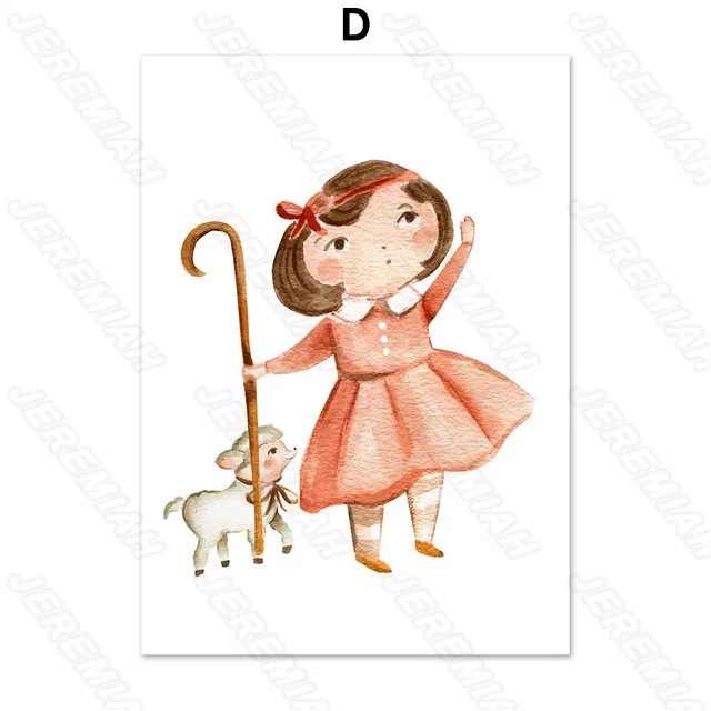 

Art Cartoon Poster Girl Pig Combination Nordic Style Waterproof Ink Painting Print Painting Children's Bedroom Wall Stickers