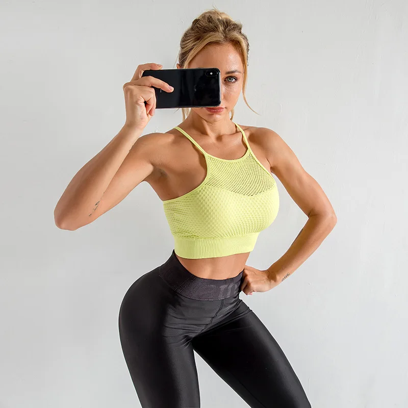 

Shockproof gather Yoga bra quick drying mesh hollow fitness vest beauty back sports underwear