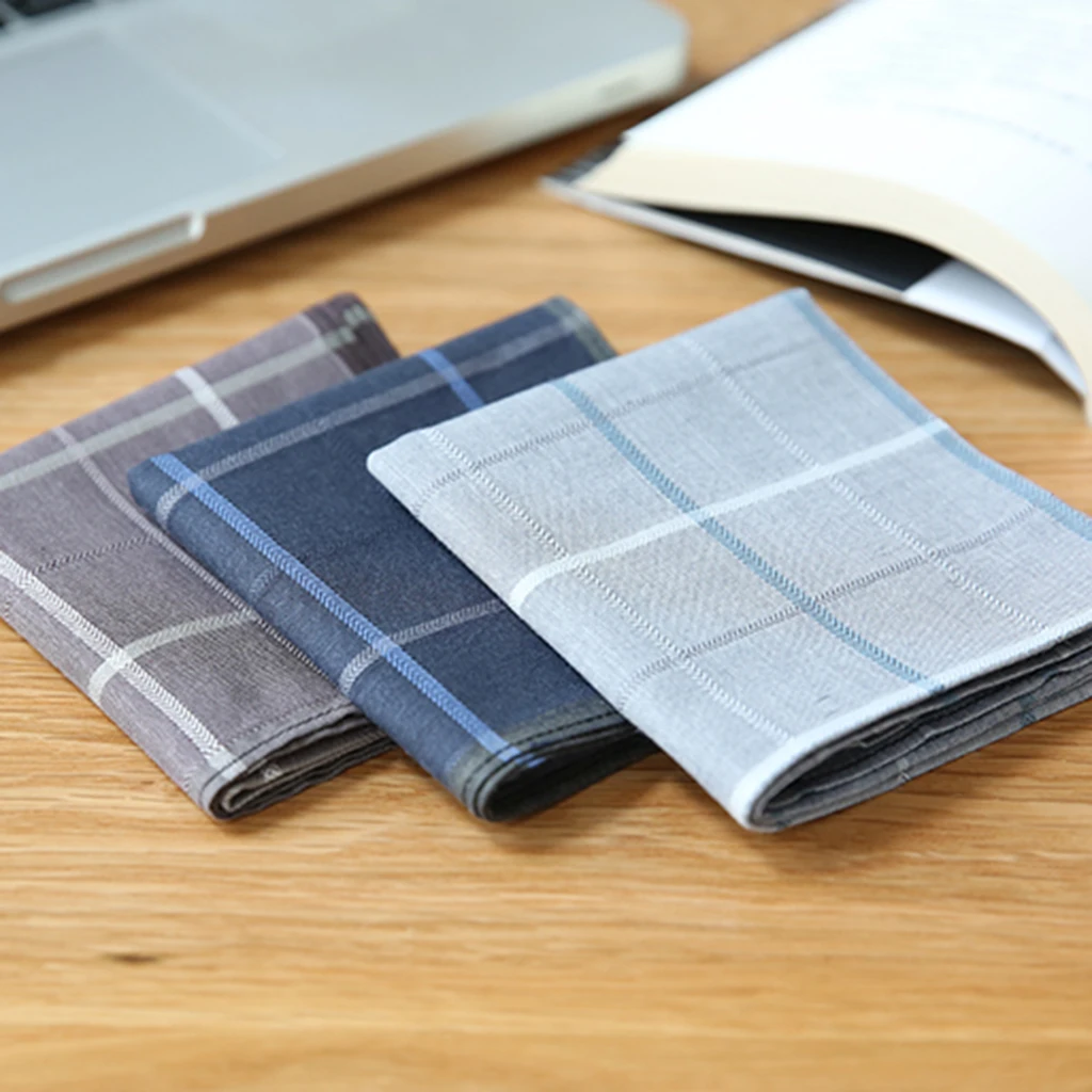 

2 PCS Vintage Jacquard Plaid Handkerchief Men Cotton Square Pocket Hanky Women Girls Lovely Kerchief Hankie Color Random