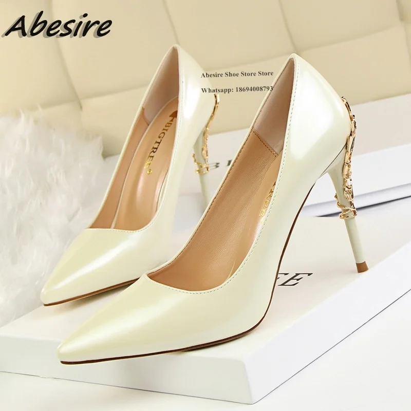 

Abesire New Pumps Shallow Stilettos Solid Soft Leather Pumps Thin High Heels Woman Spring Shoes Fashion Lady Party Sexy Big Size
