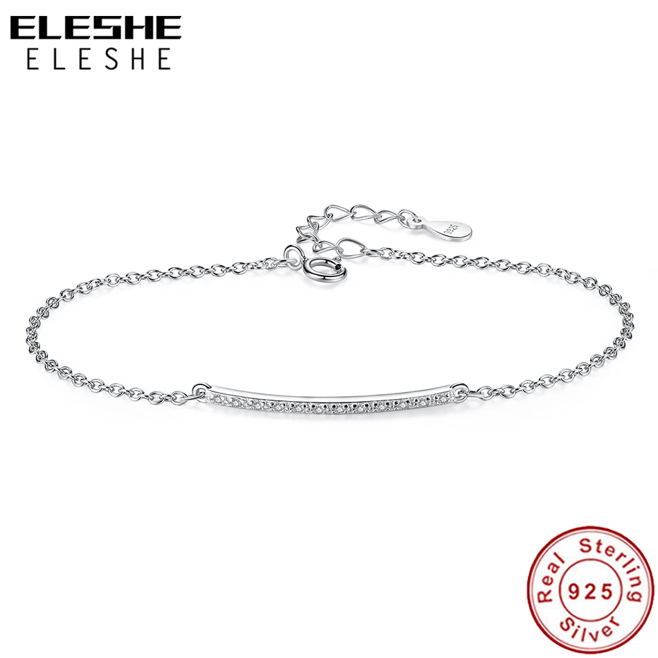 ELESHE 925 стерлингового серебра браслет с украшением в виде кристаллов Женские
