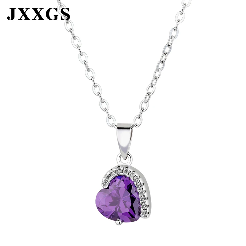 JXXGS родий в форме сердца 925 пробы Серебряное ожерелье с цирконом Модное