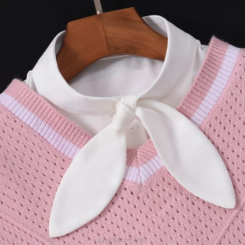 

Korean Rabbit Ears Bowknot Fake Collar Button Down Chiffon Decorative Bottoming Shirt Detachable Half-Shirt O29 20 Dropshipping