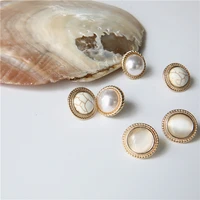 2020 new womens fashion japan vintage round marble opal stone big stud earrings for women fashion temperament simulated pearl