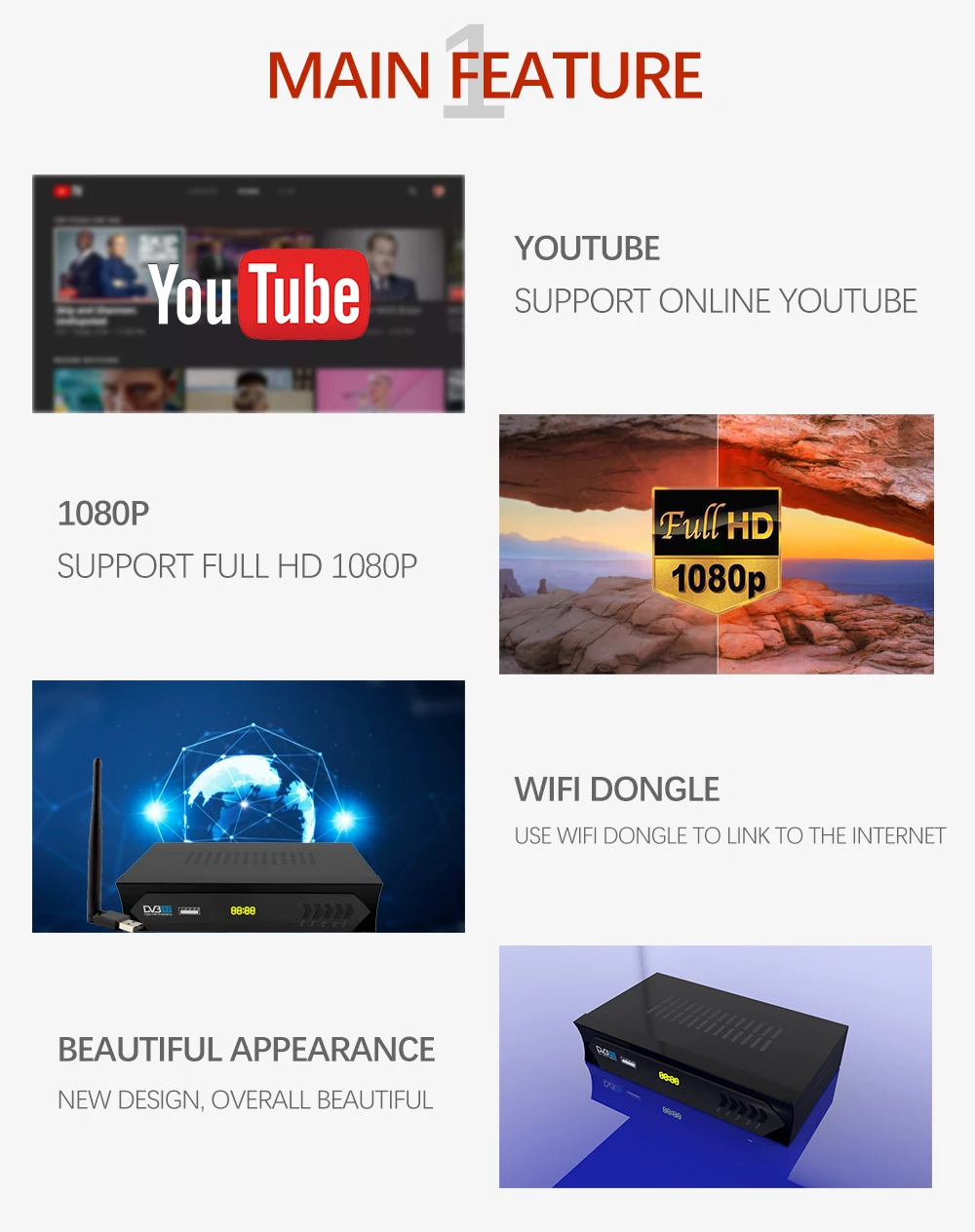 1 год Европа CCCAM DVB S2 HD спутниковый ресивер Поддержка PVR 1080p MPEG-4/2 Испания Португалия Арабский ТВ коробка с USB wifi рецептор