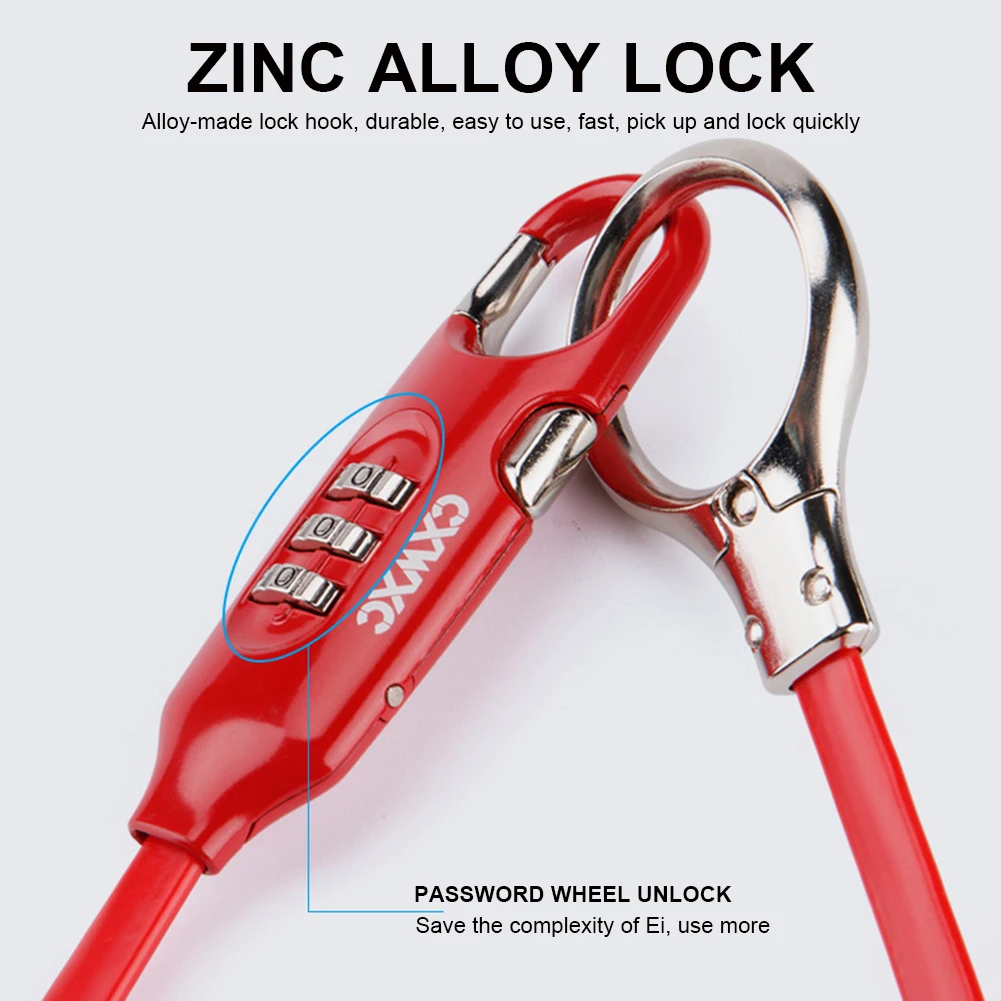 

Bicycle Lock 3 Digit Combination Padlock with 180cm Steel Wire Safety Anti Theft Cable Lock Helmet Lock Travel Luggage Lock