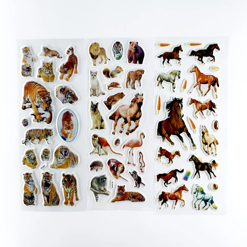 Juego de 12 hojas de pegatinas 3D de animales salvajes reales para ni&ntilde;os, libro de recortes, port&aacute;til, Notebook, Tigre, Le&oacute;n, pegatina de caballo, regalo-5
