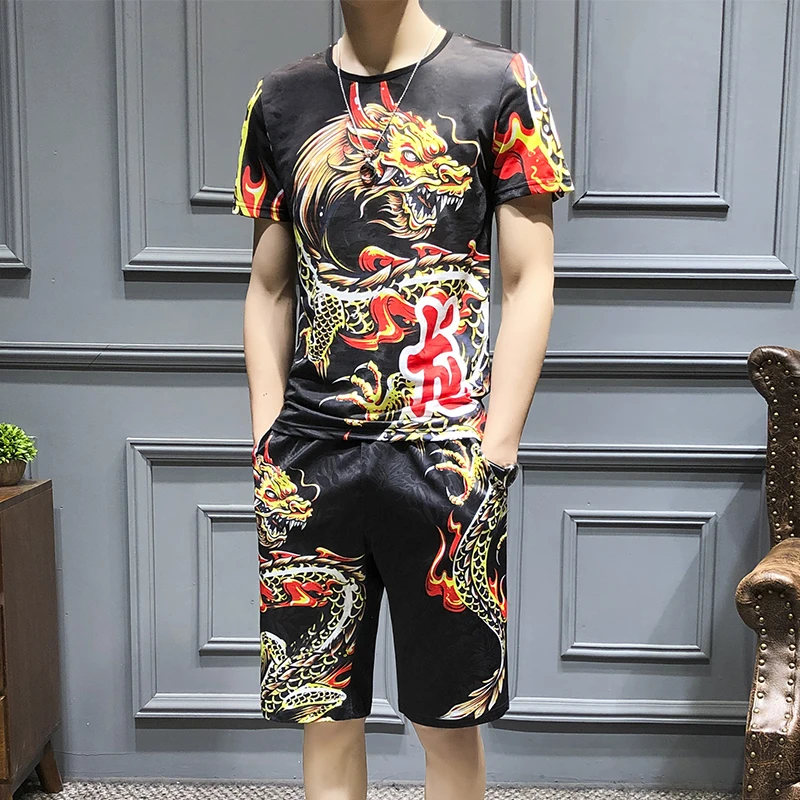 Летний мужской комплект спортивных костюмов футболка + шорты Быстросохнущий из 2