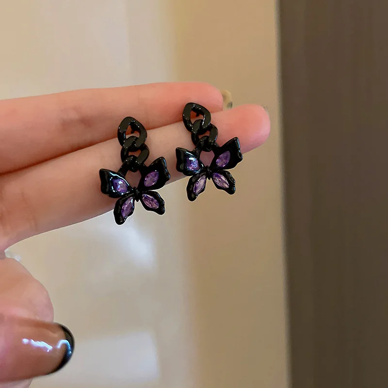 

Fashion Black Earrings Vintage Style Purple Crystal Butterfly Earings For Women 2023 New Jewelry