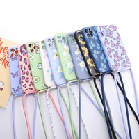 flower butterfly crossbody lanyard liquid silicone phone case for iphone 11 12 pro max mini x xr xs 7 8p phone cover with strap