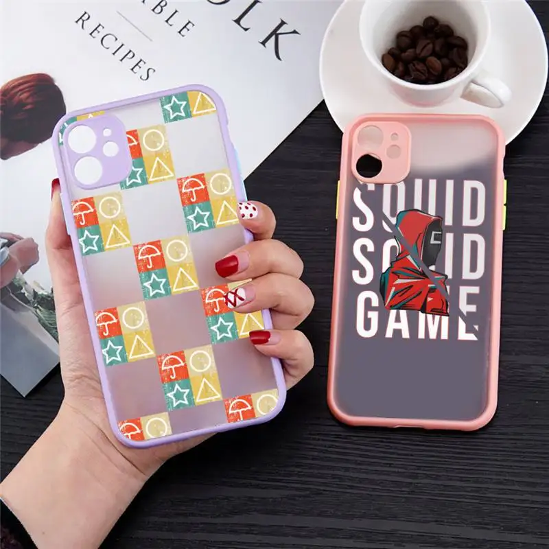 

Squid Game Phone Case For iPhone 12 11 Mini Pro XR XS Max 7 8 Plus X Matte transparent Pink Back Cover