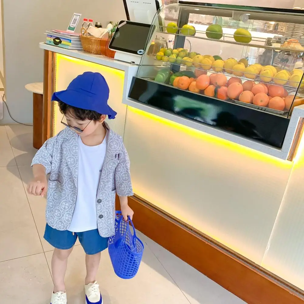 

Summer 2021 Korean Kids Boys Blazer Children Short Sleeve Cardigan Fashion Boys Casual Loose Plaid Cotton Linen Jackets Coats