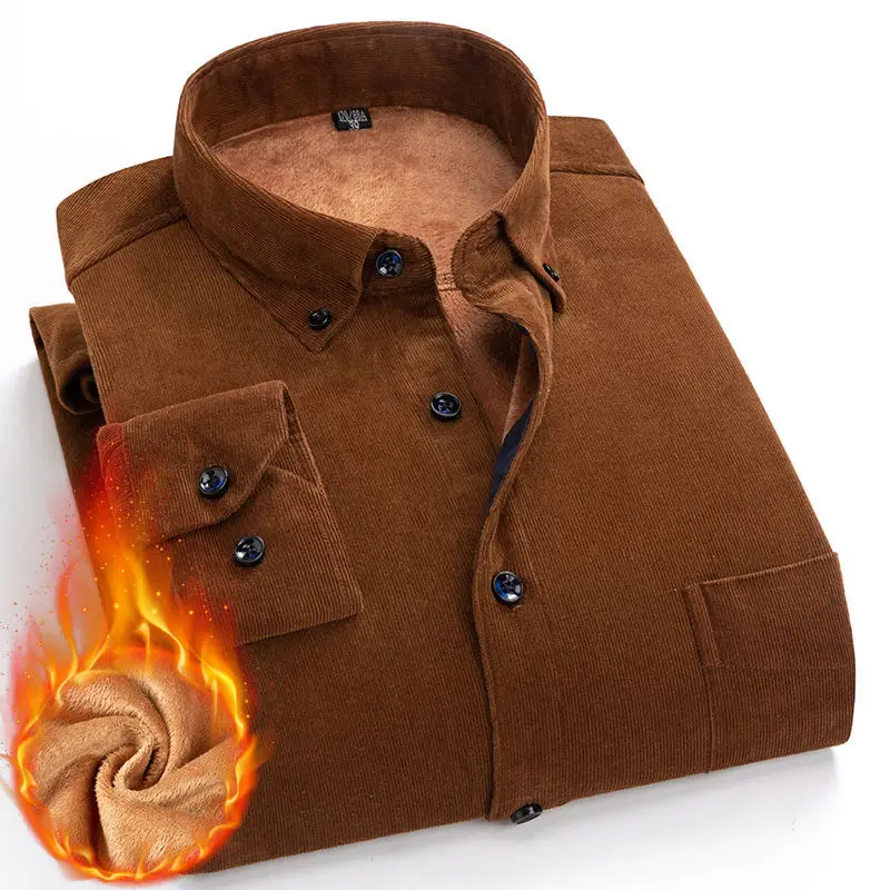 Fall/winter Solid Color Pure Cotton Corduroy Shirt Men's Plus Velvet Warm Long-sleeved Shirt Corduroy Shirt Jacket