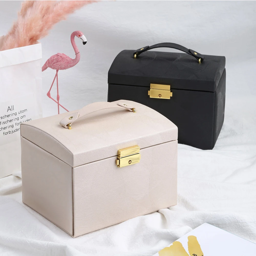 

Jewelry Box with Mirror Leather Large Capacity Jewelry Organizer Drawer Case for Watch Rings Earrings Necklaces Storage Gift