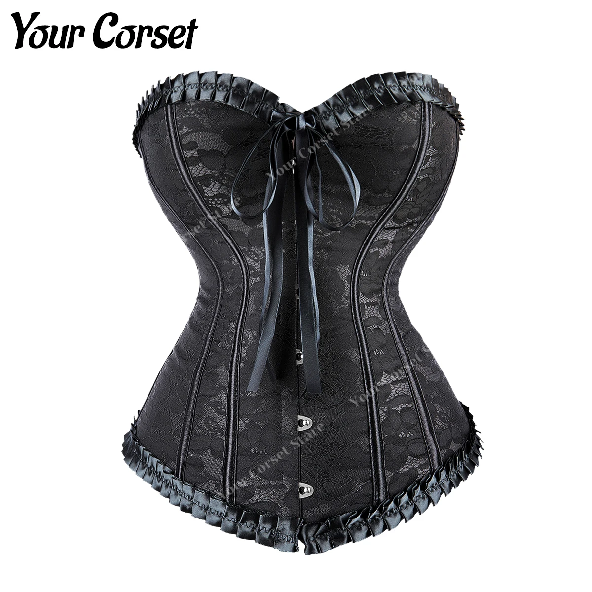 

Bustier Corset Top Plus Size Corsets for Women Fashion Floral Black Lace Trim Renaissance Corset Overbust Waist Cincher Corsage