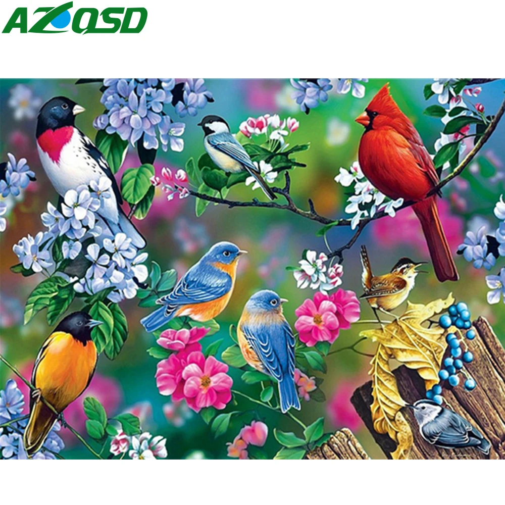 

Алмазная живопись AZQSD, попугай, птица, цветок, вышивка крестиком стразы, искусственное животное, мозаика, украшение для дома