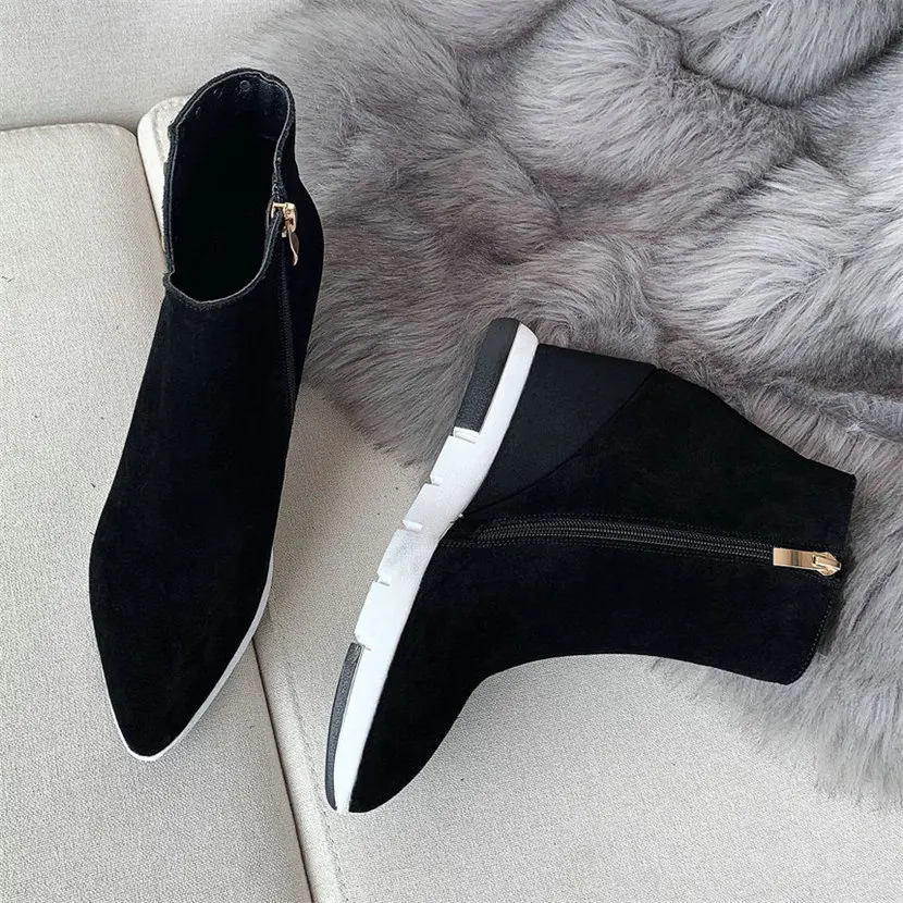 

Platform Oxfords Women Cow Suede Leather Wedges High Heel Pumps Shoes Female High Top Pointed Toe Fashion Sneakers Casual Shoes