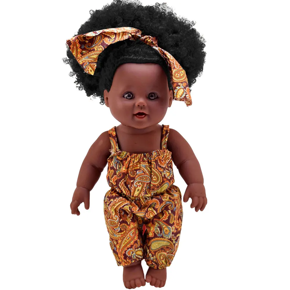 Muñeca de niña negra, muñecas de juego de bebé afroamericano de 12 pulgadas, Pelo Rizado marrón para niños, regalo de cumpleaños