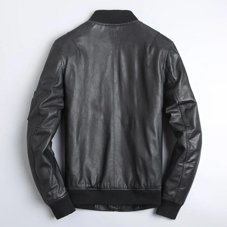 

YR!Free new shipping.wholesales.Brand classic Ma-1 air force leather jacket.quality black bomber cowhide coat.men casual