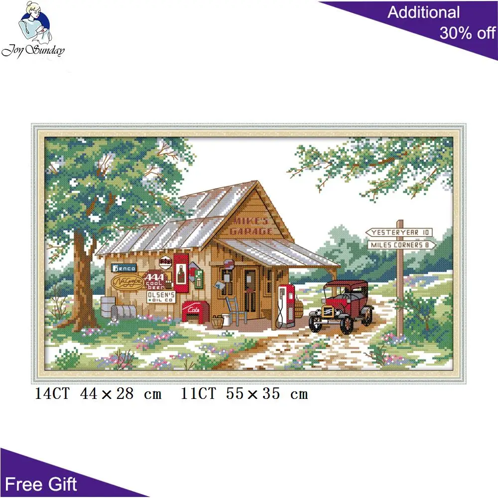 

Your Gift Rural Gas Station Embroidery DIY FA006 14CT 11CT Counted and Stamped Roadside Gas Station Home Decor Cross Stitch Kits