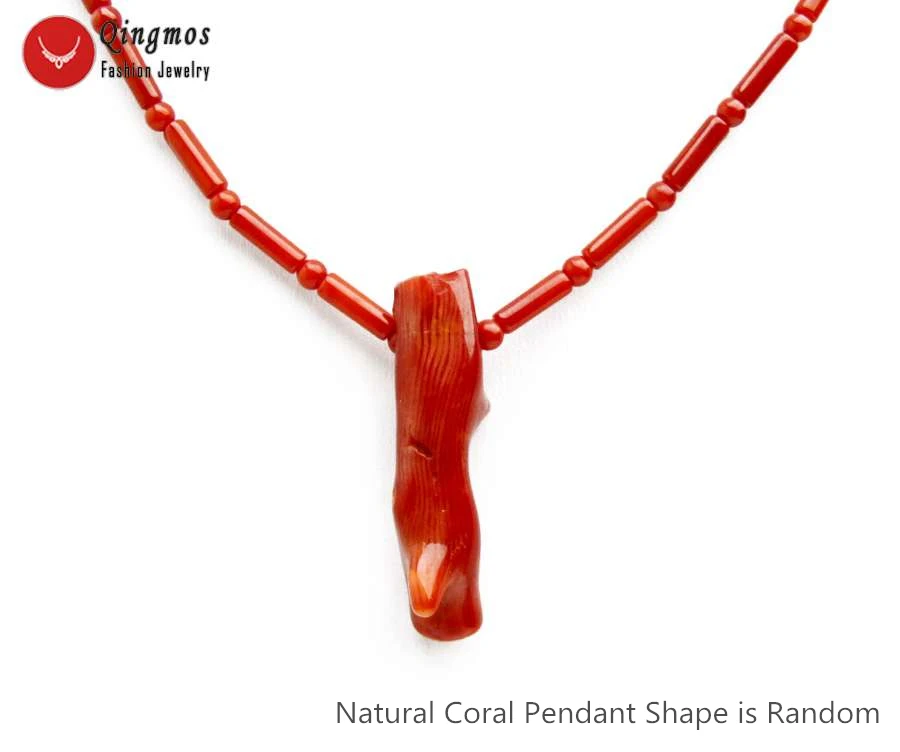 Женское Ожерелье Подвеска Qingmos 8*50 мм натуральная красная Коралловая ожерелье с 3*9