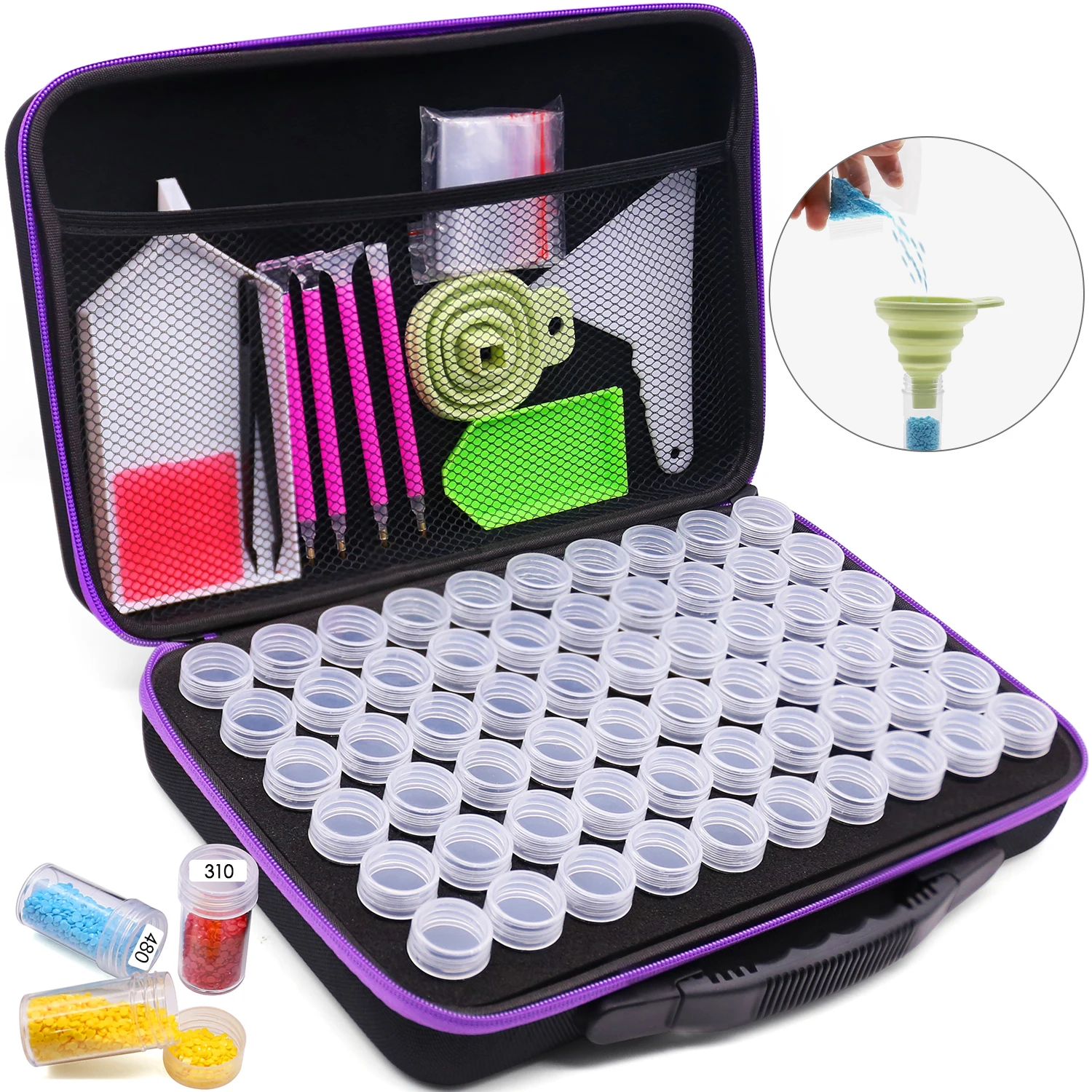 

5d Diamond Painting Accessories Storage Box 7/15/30/60 Slot Beads Storage Container Jar Zippered Case For Diy Diamand Painting