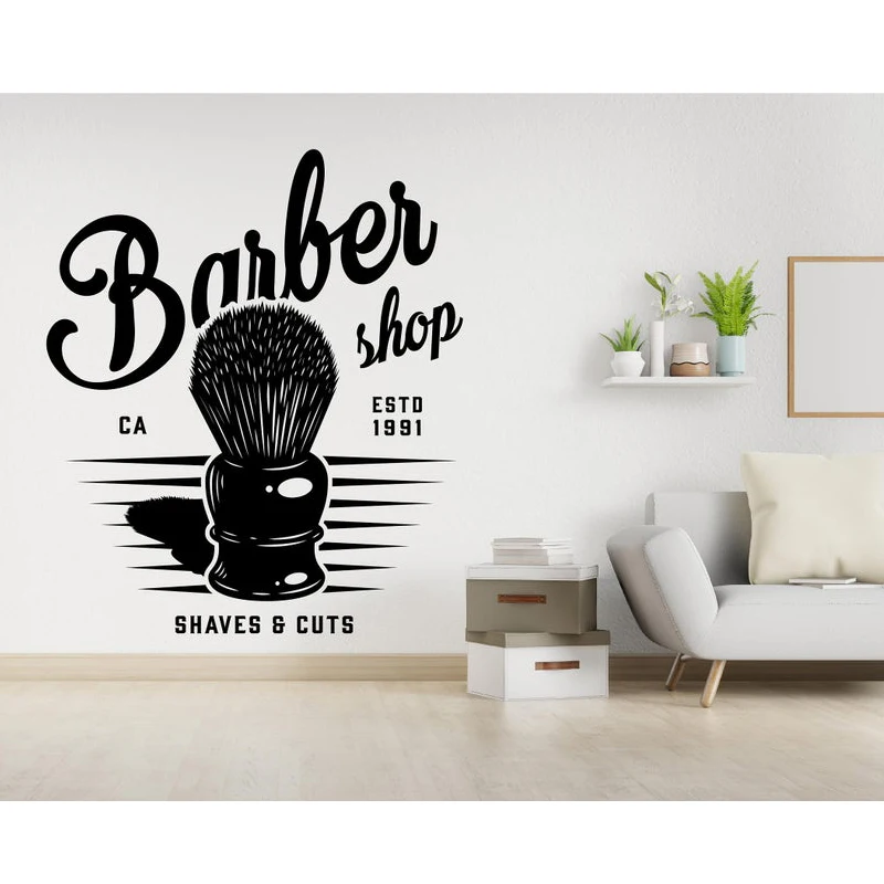

Barbershop Wall Decal Shop Design Barber Vinyl Sticker Shave Scissors Haircut Decor Barber Wall Art Murals E323