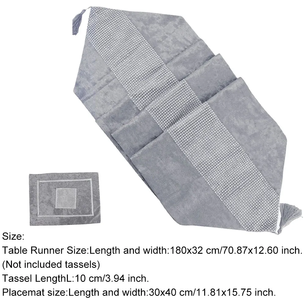 

Velvet Table Runner Set Placemat Table Mats Table Cover Crystal Strip And Tassels Tablecloths Kitchen Dinning Table Supplies