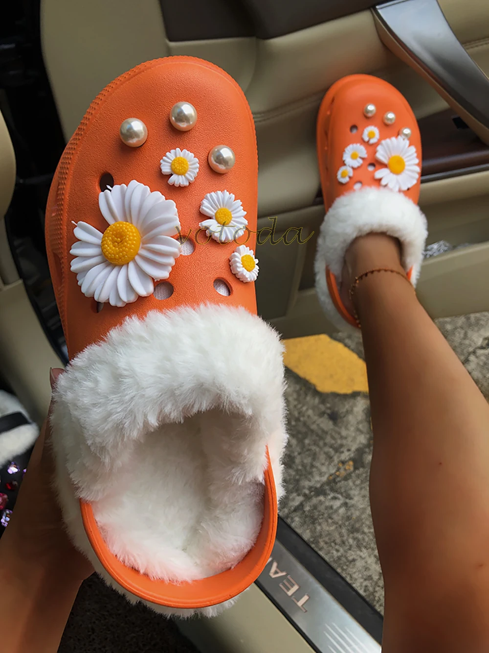 Мюли женские плюшевые на толстой подошве повседневные садовые сандалии теплые