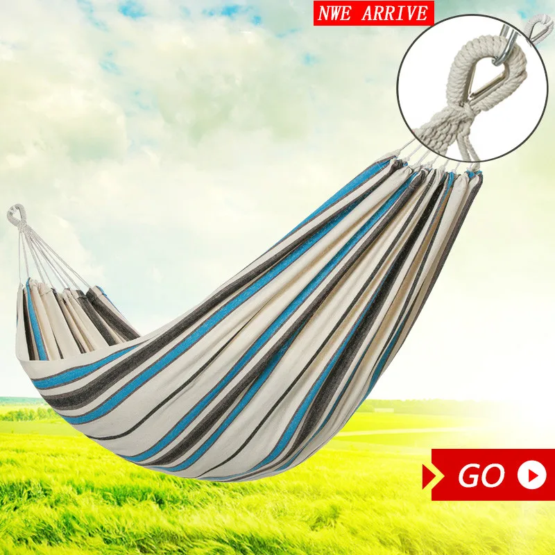 Повседневные холщовые гамаки на 2 человек подвесная койка в полоску для кемпинга