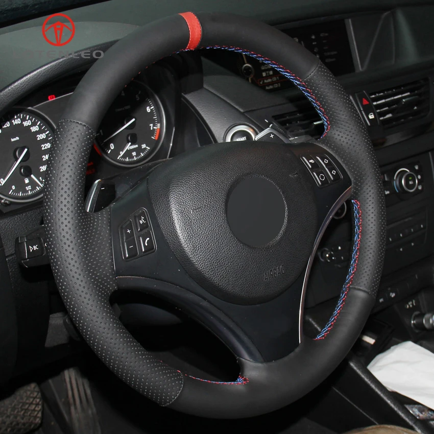 

LQTENLEO Black Genuine Leather DIY Hand Car Steering Wheel Cover for BMW M Sport 3 Series E91 320i 325i 330i 335i M3 E90 E92 E93