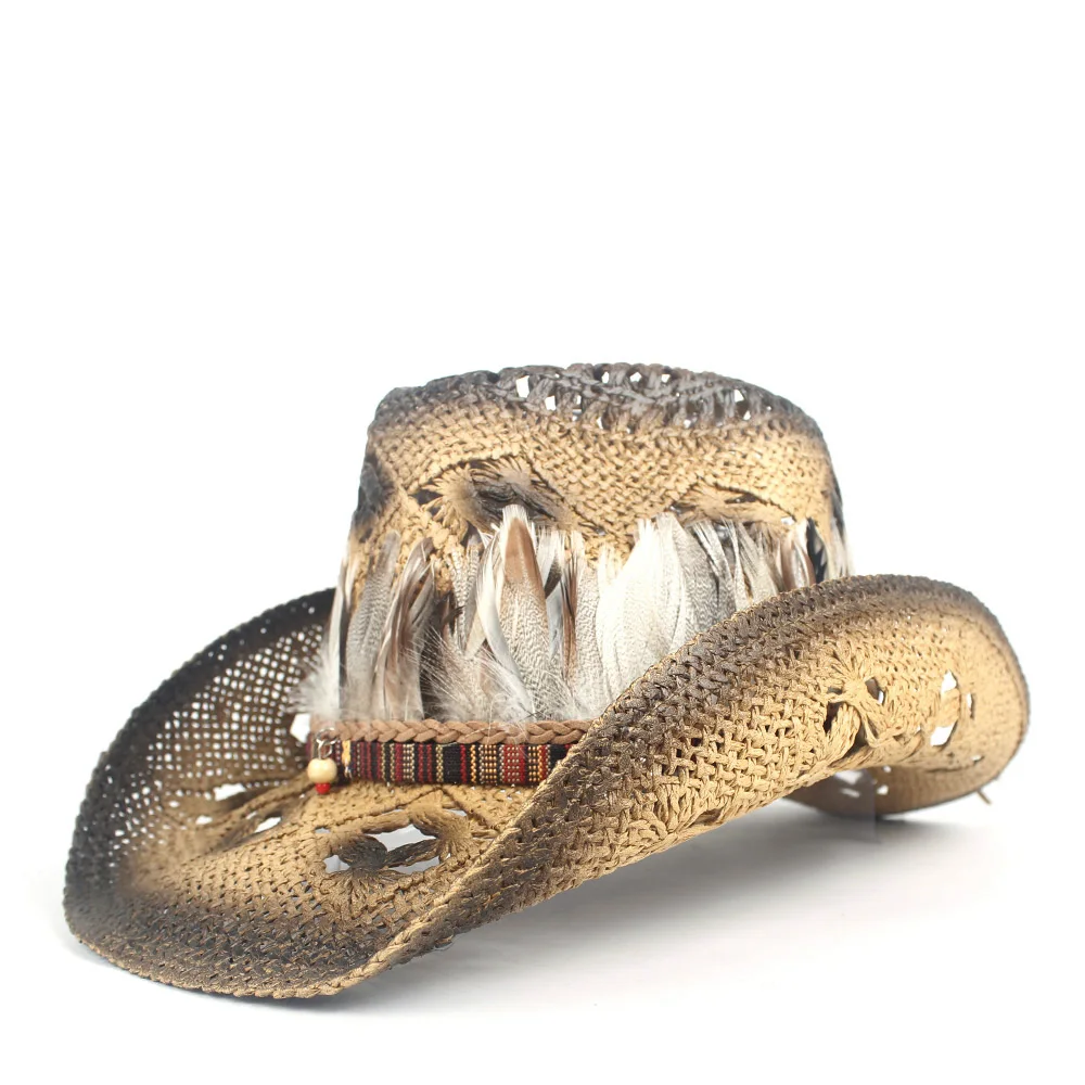 Шляпа Ковбойская женская Соломенная ручной работы ажурная пляжная Панама в