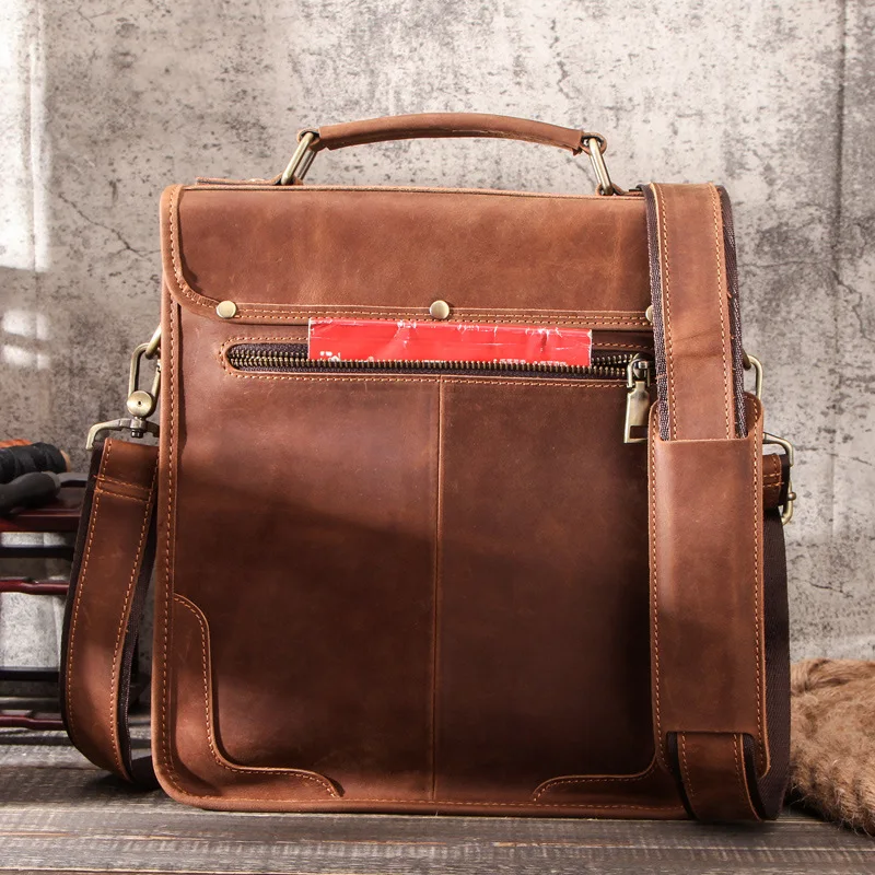 Retro Men's Messenger Bags Genuine Leather Shoulder Crossbody Bag Male Laptop Bag for 12 inch Notebook Casual Tote Handbag