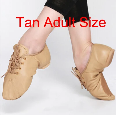 Tan Adult Size Обувь для джазовых танцев из натуральной кожи на шнуровке для мужчин и женщин и мальчиков; мягкие балетки для йоги и хип-хопа; Танцевальные Кроссовки; обувь для упражнений; цвет коричневый, белый - Цвет: Tan Adult Size