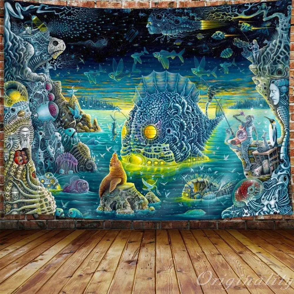 Психоделические рыбы и медузы психоделический гобелен чужой море Прохладный на