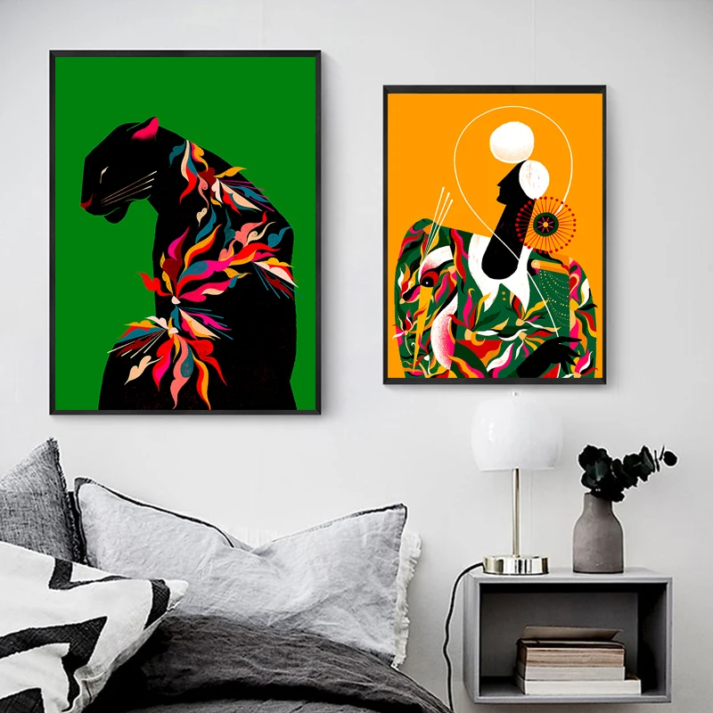 Настенная картина с пятнистым леопардом скандинавский ретро постер в стиле