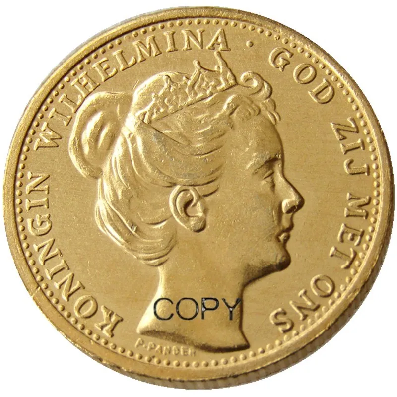 Голландская, Wilhelmina I, 10 Гульден, 1898 позолоченная копия декоративная монета